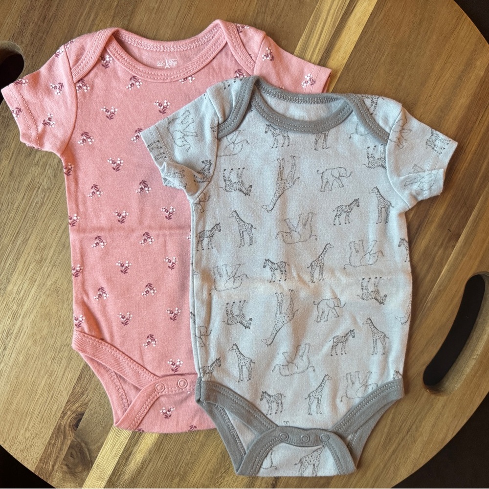 Le Top Pink Floral and Green Zoo Animals Onesie Tee 2-Pack